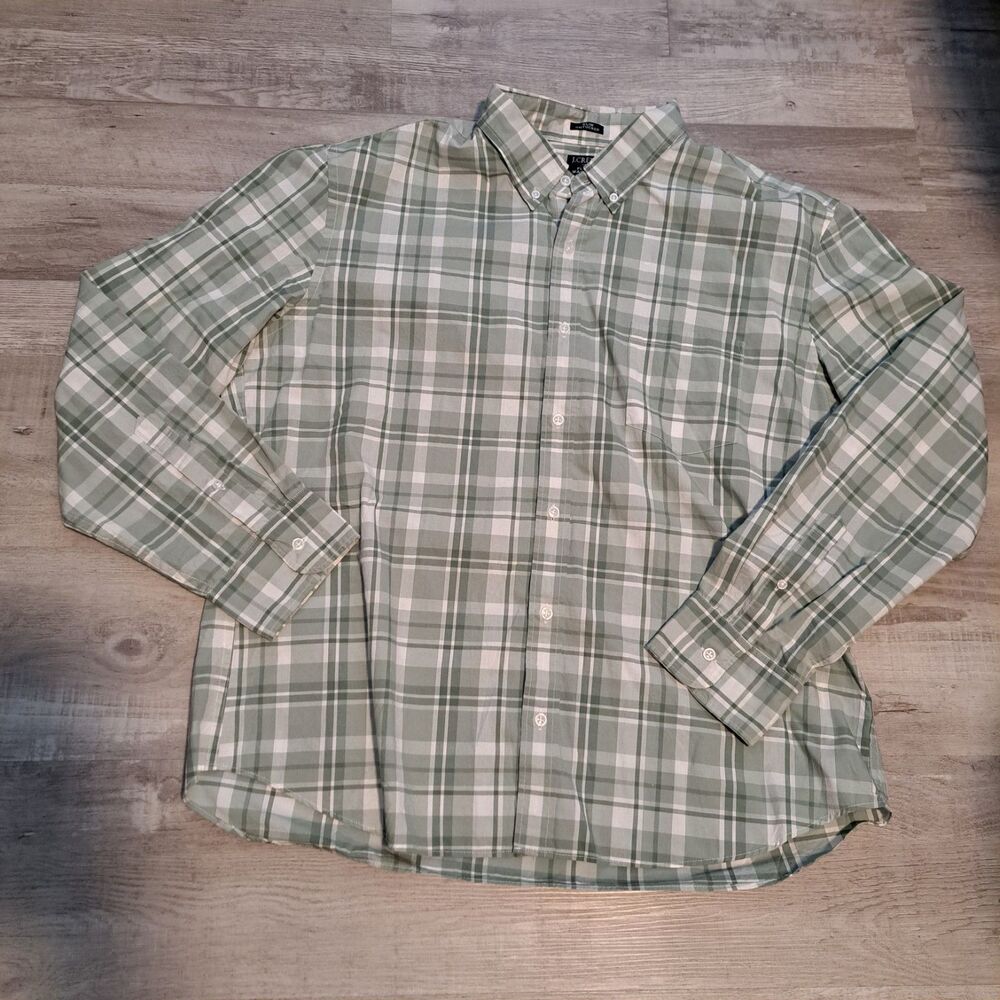 New J Crew Shirt Mens XXL Button Up Flex‎ Washed Slim Untucked Green Plaid NWT